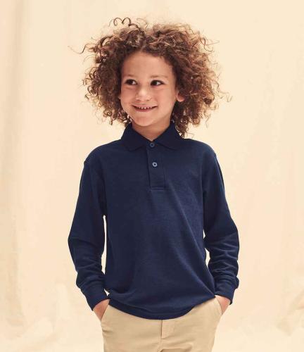 Fruit of the Loom Kids Long Sleeve Poly/Cotton Piqu� Polo Shirt - BLK - 41609